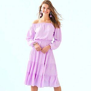 Lilly Pulitzer Jennie Midi Dress in Lilac Freesia Dotty Satin NWT Size XL